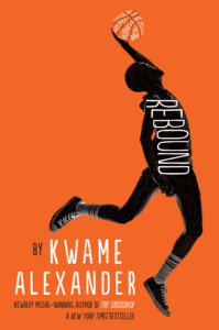 Rebound book cover, orange background, jumping silhouette