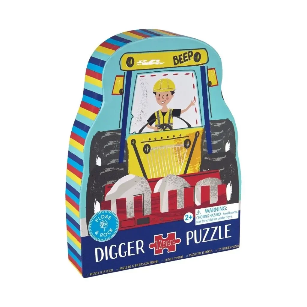 Digger puzzle box with colorful design for kids.