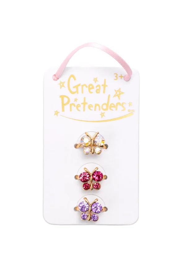 Butterfly rings on display card, Great Pretenders brand.