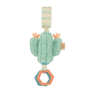 Green plush cactus baby toy with hexagon rings.