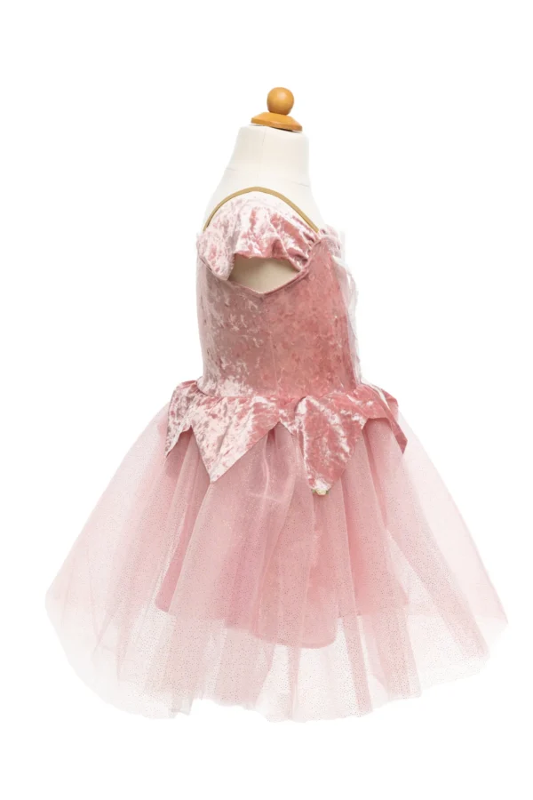 Pink velvet and tulle princess dress on mannequin.