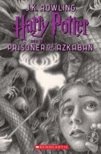Harry Potter book, Prisoner of Azkaban cover illustration.