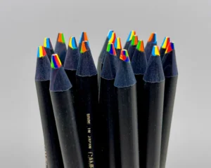 Rainbow-tipped black pencils arranged upright.