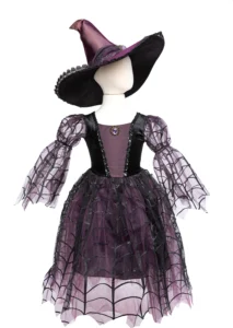Child's witch costume with hat and purple dress