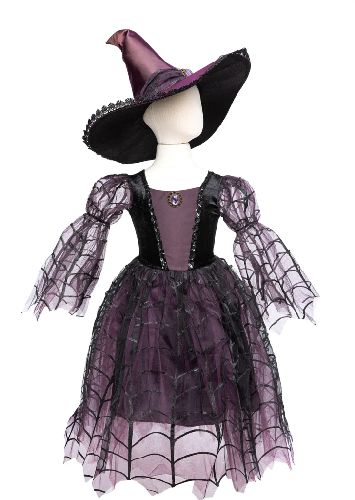 Child's witch costume with hat and purple dress