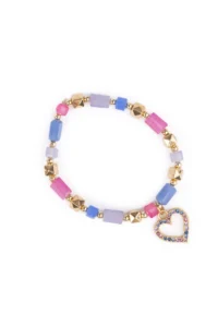 Colorful beaded bracelet with heart charm.