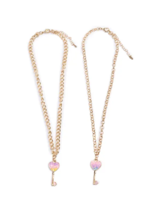 Gold necklaces with heart and key pendants