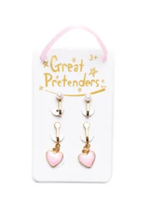 Children's pink heart earrings on display card.
