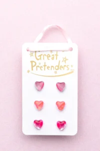 Heart-shaped earrings on a backing card