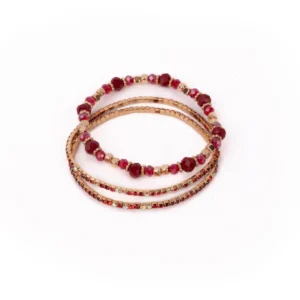 Elegant red beaded bracelets on display