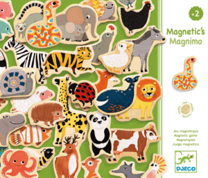 Colorful animal magnets for children's play.