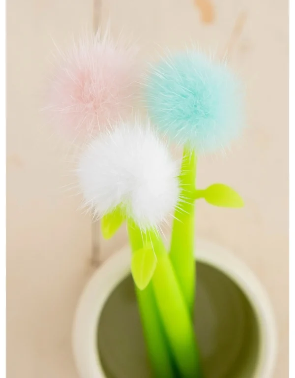 Colorful fluffy pens in a green pot