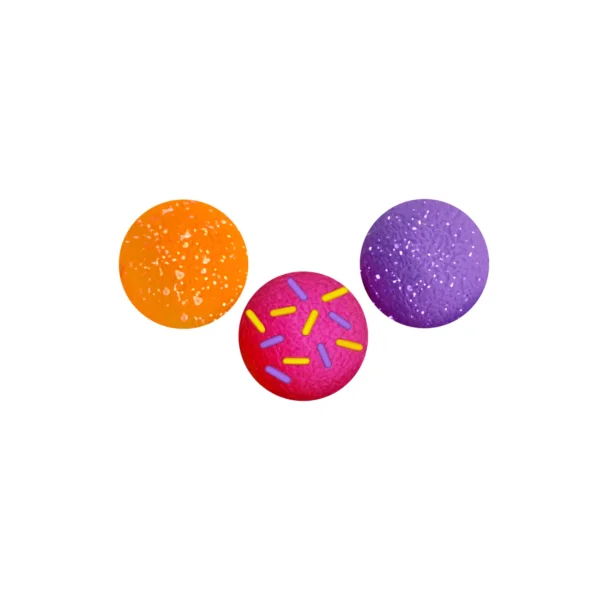 Three colorful doughnut balls with sprinkles.