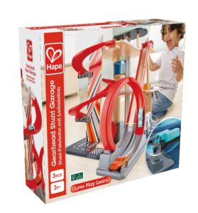 Hape Gearhead Stunt Garage toy set with track.