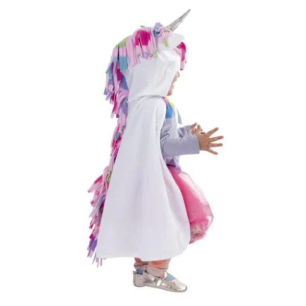 Child in unicorn costume side view