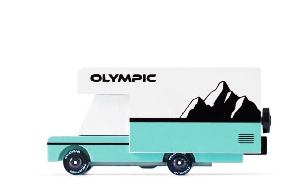 Toy camper van with mountain design.