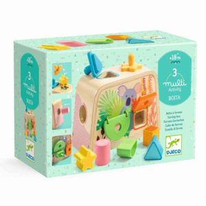 Djeco multi-activity shape sorting toy for toddlers.