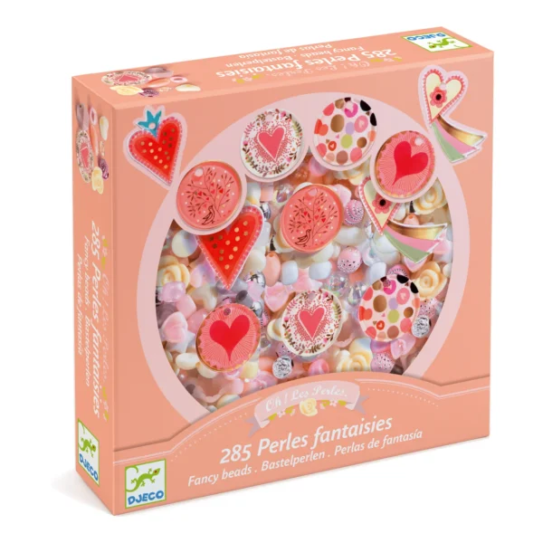 Box of 285 colorful heart-shaped beads.
