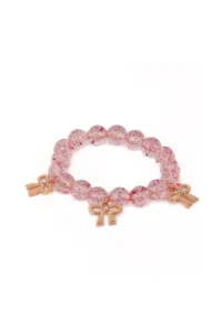 Pink beaded bracelet with bow charms