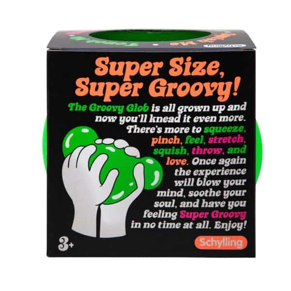 Green squishy toy in black packaging.