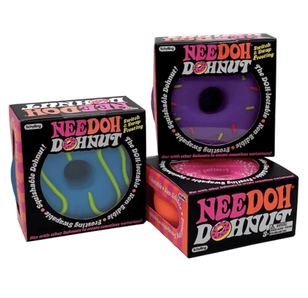 Colorful Needoh donut stress toys in packaging