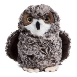 Soft plush owl toy with brown and white fur.