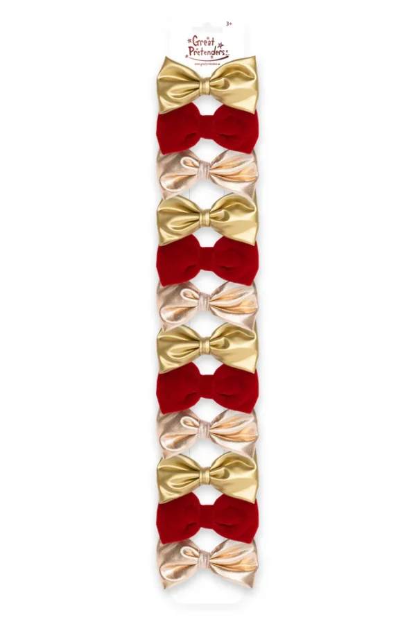 Pack of red, gold, silver hair bows.