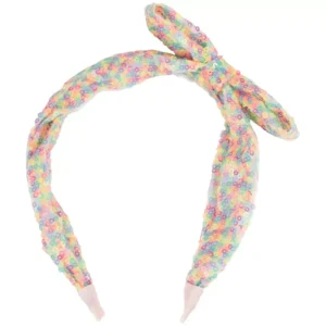 Colorful sequin headband with bow design.