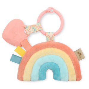 Plush rainbow baby toy with teether ring