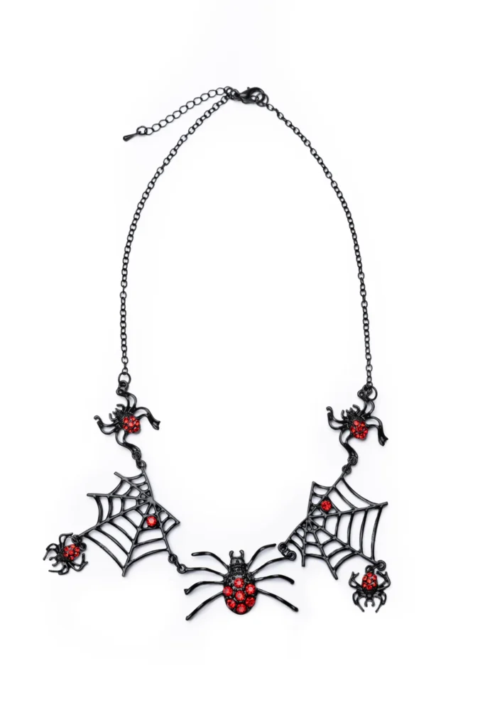 Spider necklace with red gemstones