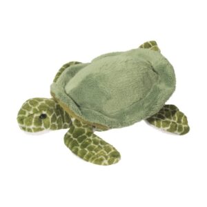Green plush turtle toy on white background.