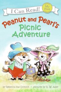 Children's book cover: Peanut and Pearl's picnic adventure.