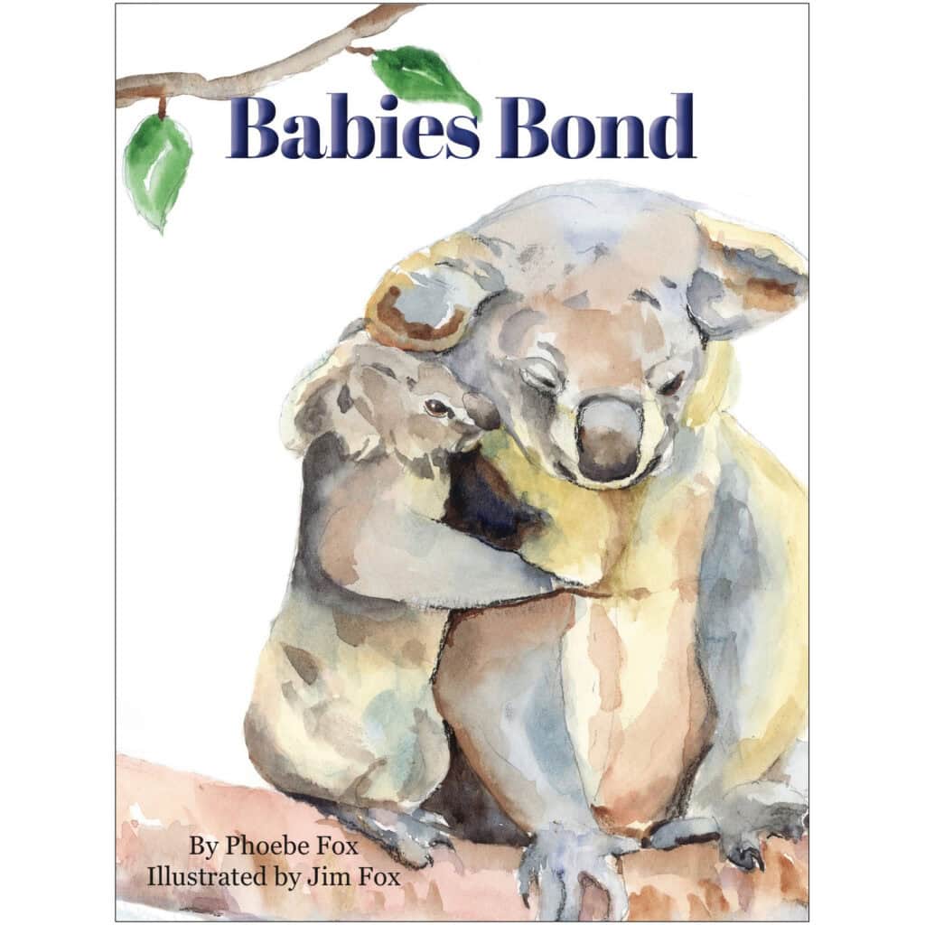 Illustrated koalas hugging on book cover