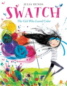 Colorful book cover: Swatch, girl artist painting.