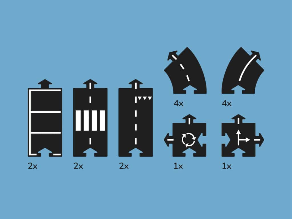 Illustration of road pieces for game design.