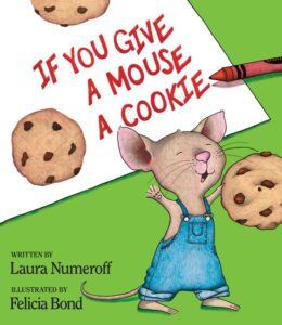 Mouse with cookie, book cover illustration.
