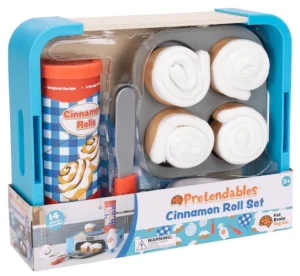 Pretend cinnamon roll toy set with four rolls.