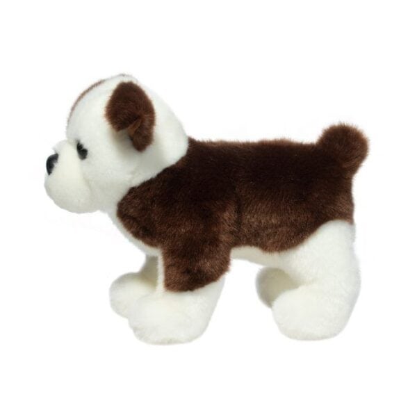 Stuffed toy bulldog on white background.