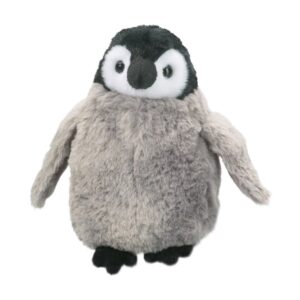 Gray penguin plush toy with black face details.