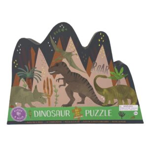 Dinosaur-themed 80-piece puzzle, mountain-shaped box.