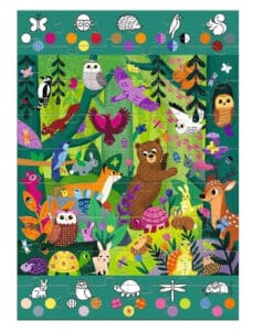 Colorful animals puzzle in the forest scene.