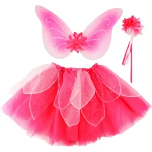Pink fairy costume with wings and wand