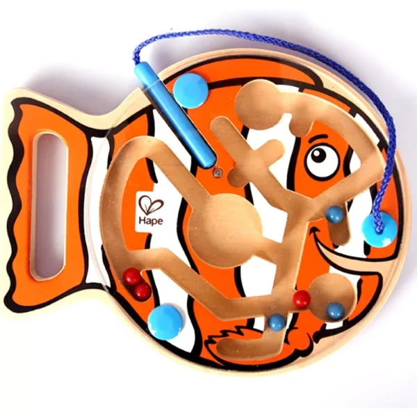 Orange fish maze toy with magnetic pen.