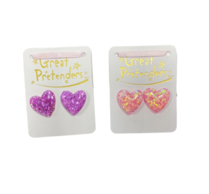Heart-shaped glittery earrings by Great Pretenders