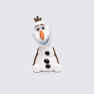 Smiling snowman toy with orange carrot nose.