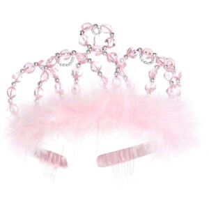 Pink beaded tiara with feathers for girls