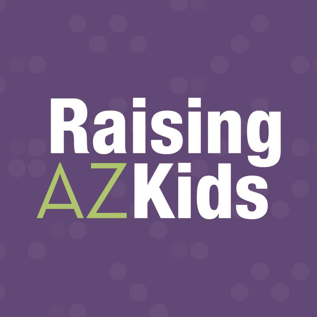 Raising Arizona Kids magazine cover, purple background