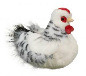 Plush chicken toy with red comb