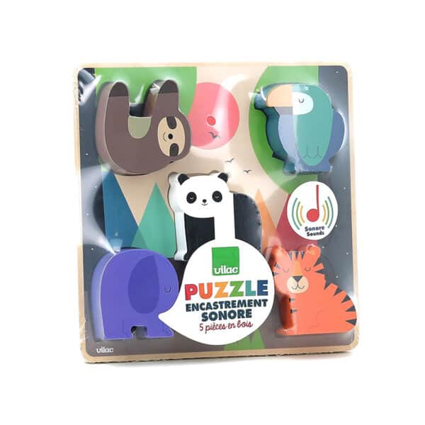 Animal puzzle for children, five wooden pieces.