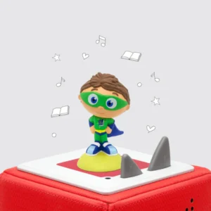 Superhero toy figure on a speaker device
